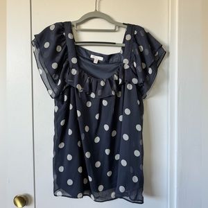 Lauren Conrad Blouse in Navy Blue with White Polka Dots